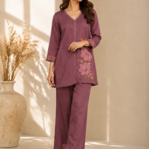 Mauve Gulmohar Mul Chanderi Co-ord Set