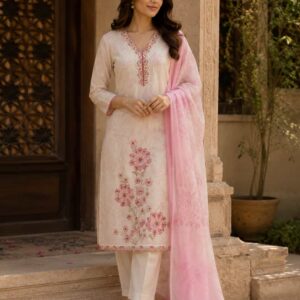 Noor Gulabi Cotton Linen Suit Set