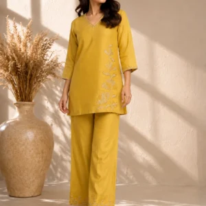 Sunehri Gulmohar Mul Chanderi Co-ord Set