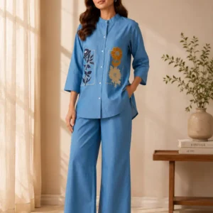 Neel Pushpa Denim-Look Cotton Co-ord Set