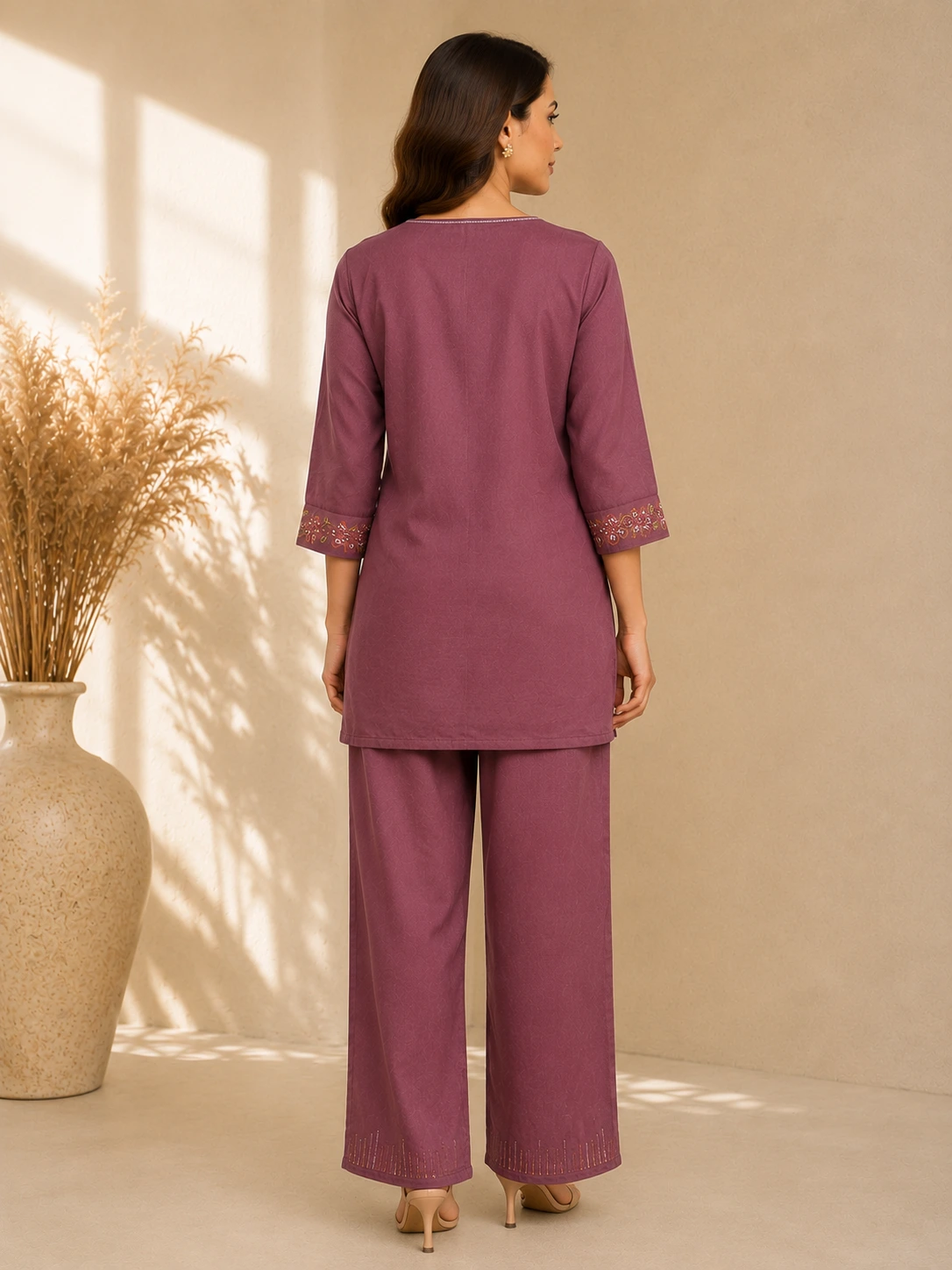 Mauve Gulmohar Mul Chanderi Co-ord Set - Image 6