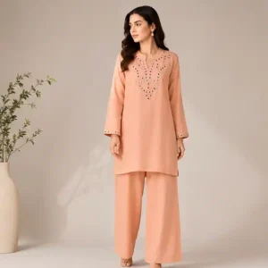Peach Aaina Mul Chanderi Co-ord Set